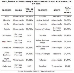 20 PRODUTOS MAIS INFLACIONADOS